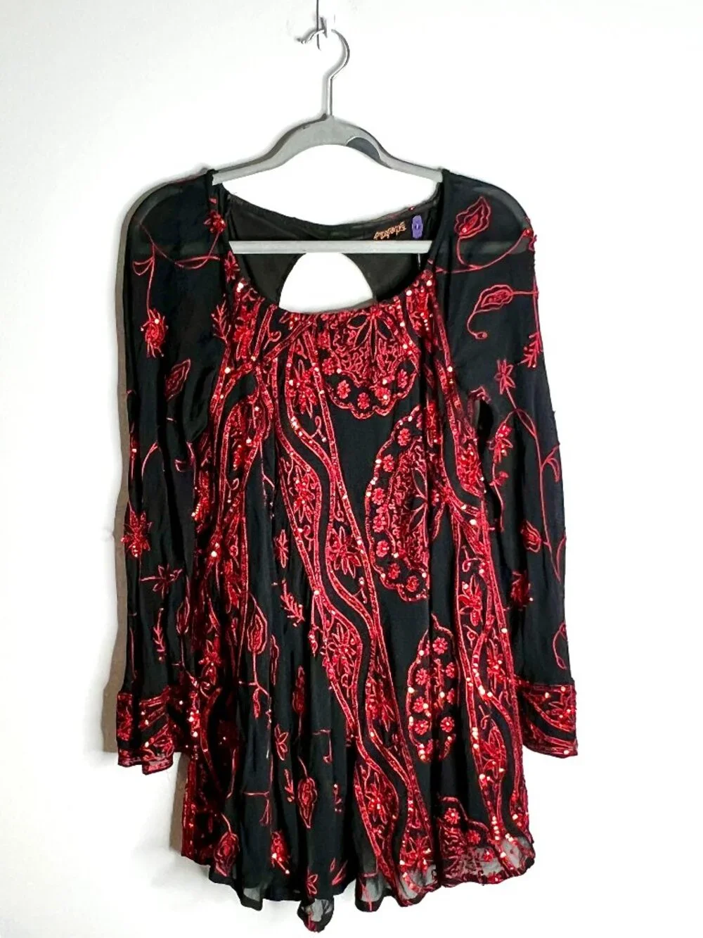 Free People My Beloved Red Sequined Mini Dress Vamp Whimsigoth Halloween Sz 4